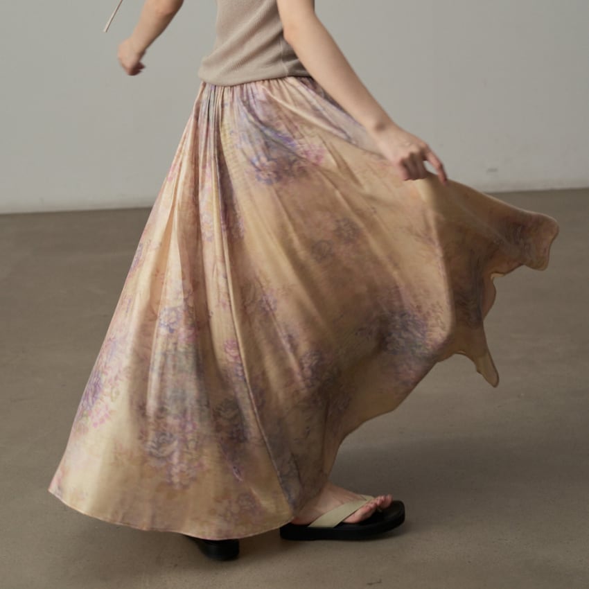 floral print a-line long skirt L0619
