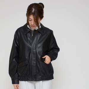 【本革級の質感】オーバーサイズ フェイクレザーブルゾン ‐ LEI-2583 ブラック‐