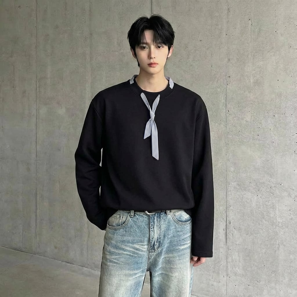 ネクタイデザイン長袖Tシャツ 2カラー D11941