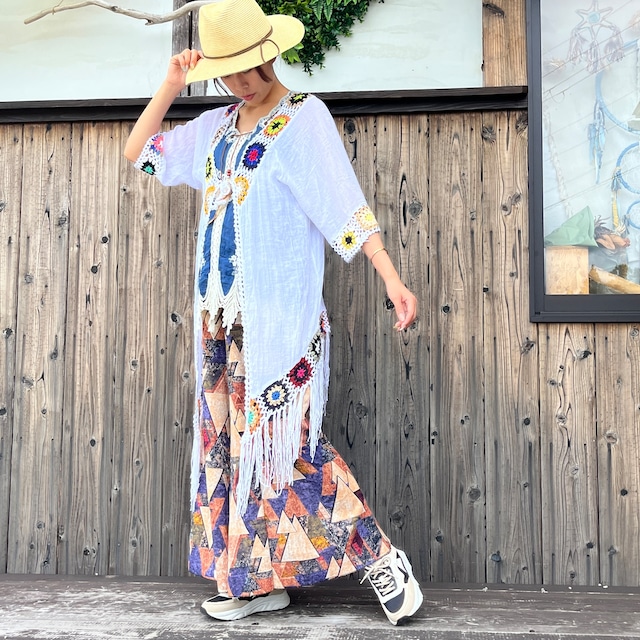 フリンジ付きカラフルカーディガン