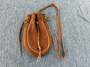 良品 ディアスキン巾着ポーチバッグL 焦茶