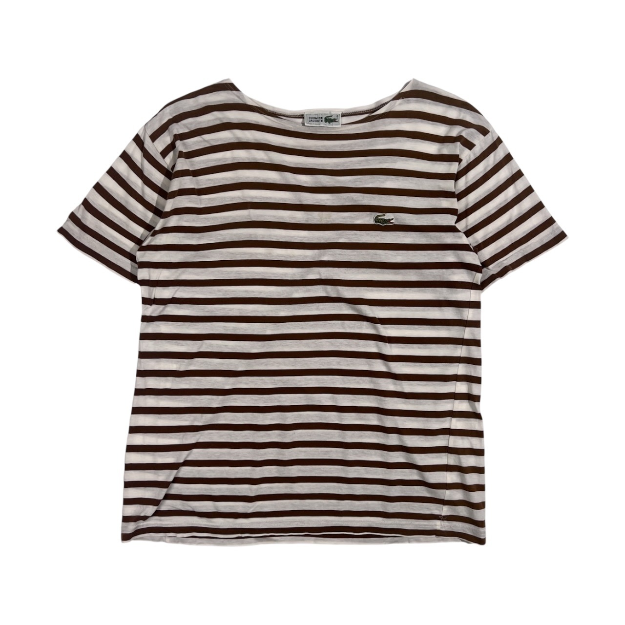 70s 80s CHEMISE LACOSTE シュミーズラコステ ボーダー 文字ワニ 半袖 Tシャツ 3/ブラウン×ホワイト系 メンズ ビンテージ
