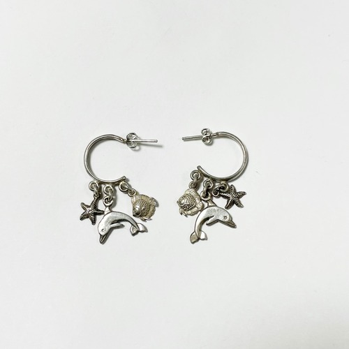 Vintage 925 Silver Sea Creatures Dangle Pirced Earrings