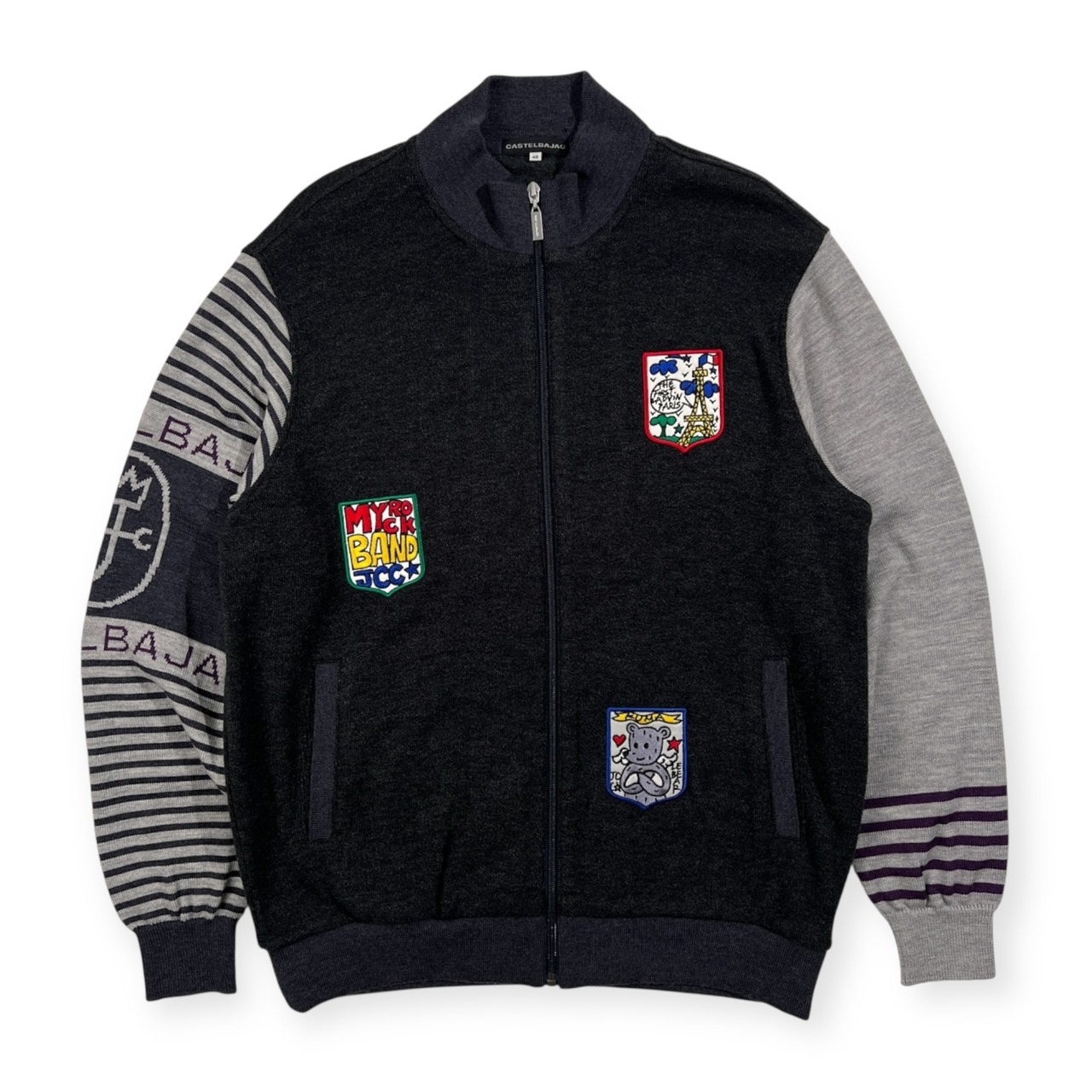 CASTELBAJAC カステルバジャック ワッペン付き ジップアップ 袖ニット スウェット ジャケット サイズ 48 /グレー×ダークグレー系
