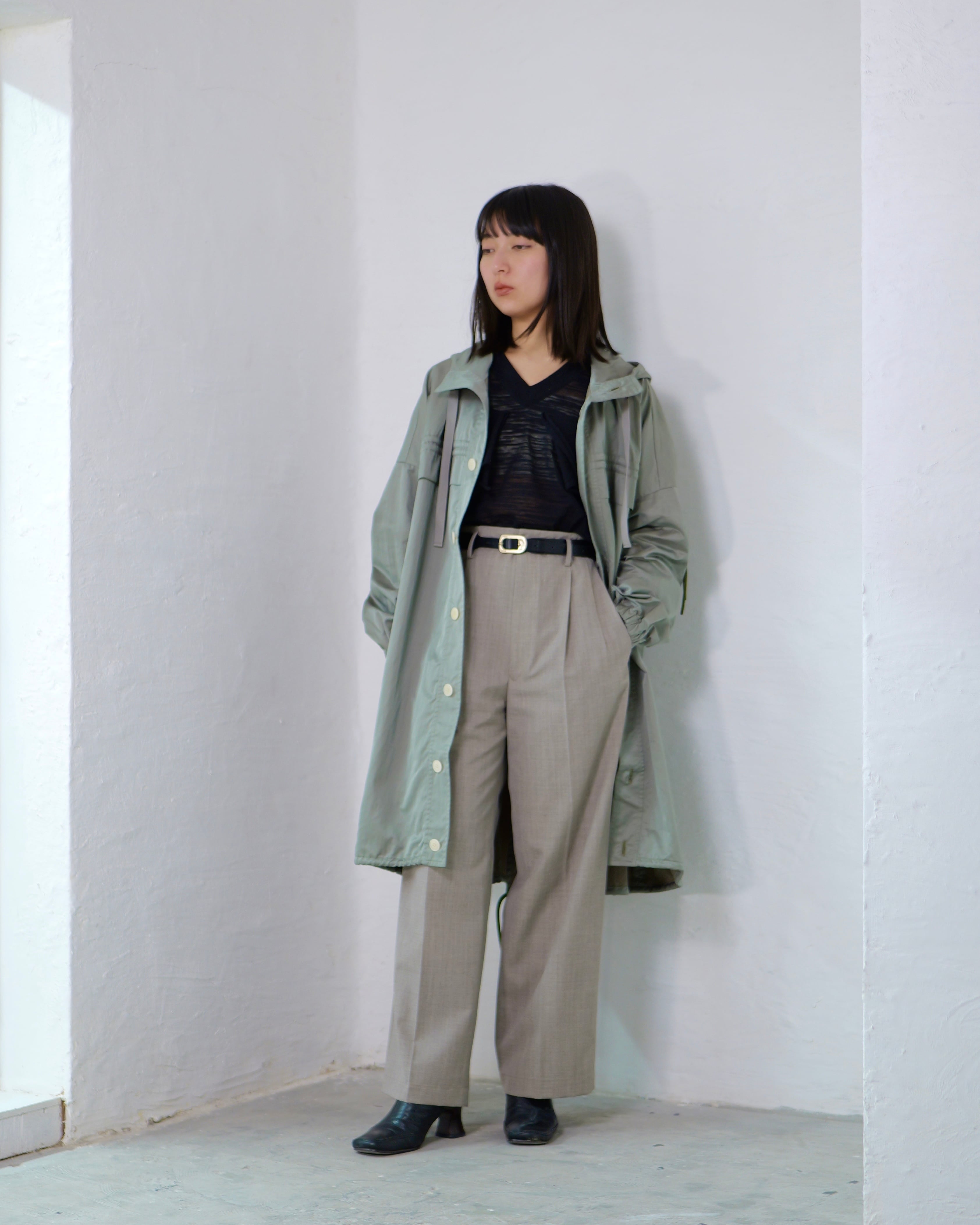 to-te - Drawstring Square Coat ：Slate Green｜撥水素材／微光沢