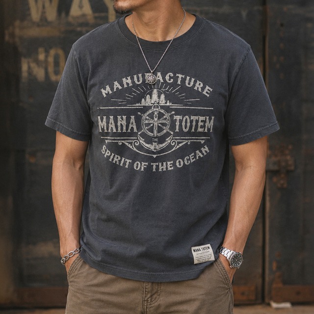 Retro Marine Motif Print T-Shirt 00573