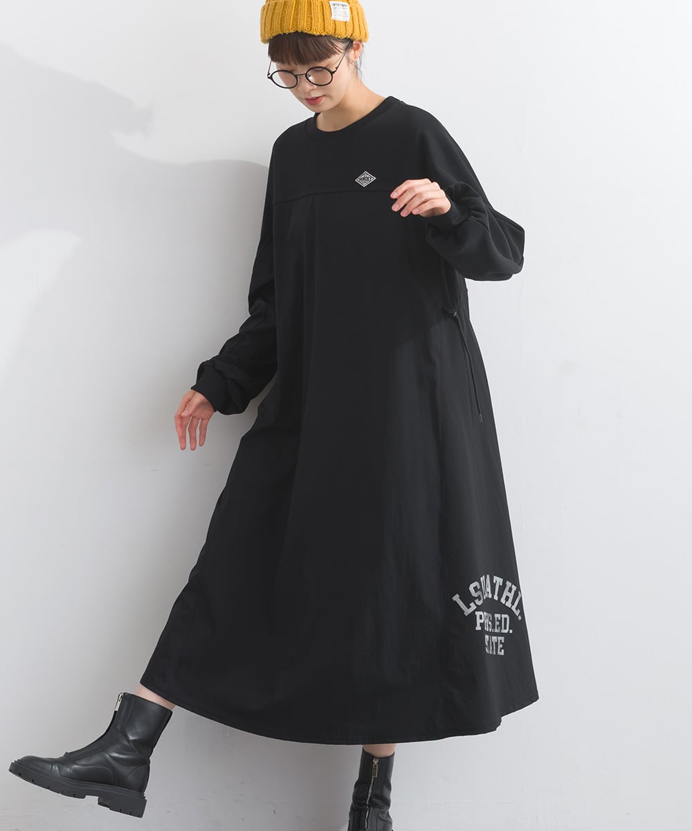 K53109 CT裏毛×ストレッチナイロンリメイクスエットワンピース