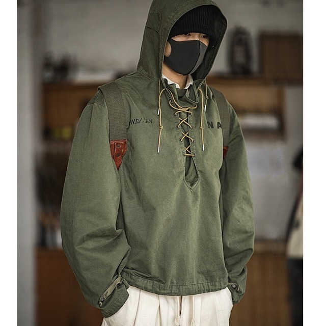 Lace-Up Parka Drawstring Hoodie【G0980】