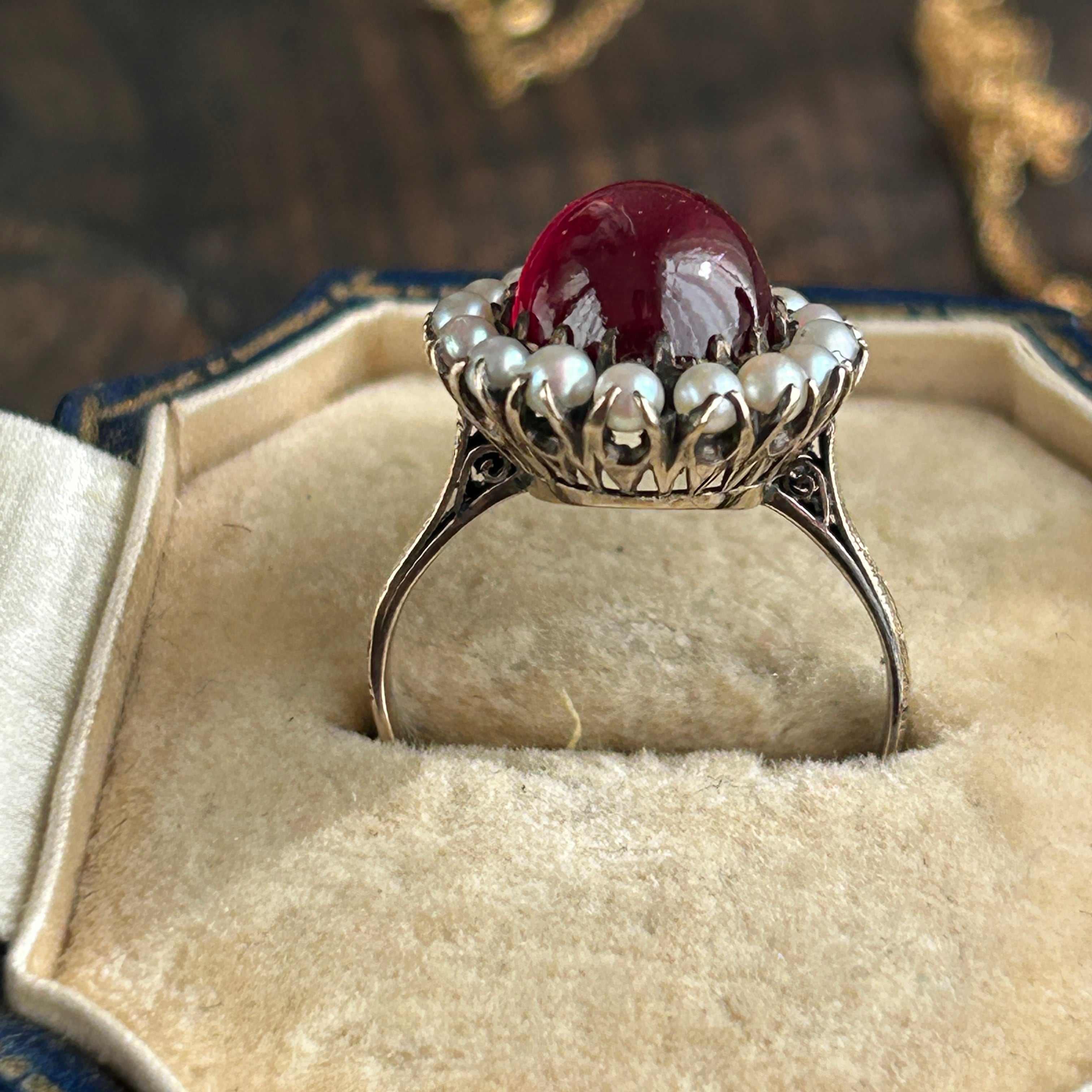 Viotage K12合成ルビーカボッションあこやベビーとりまきリング