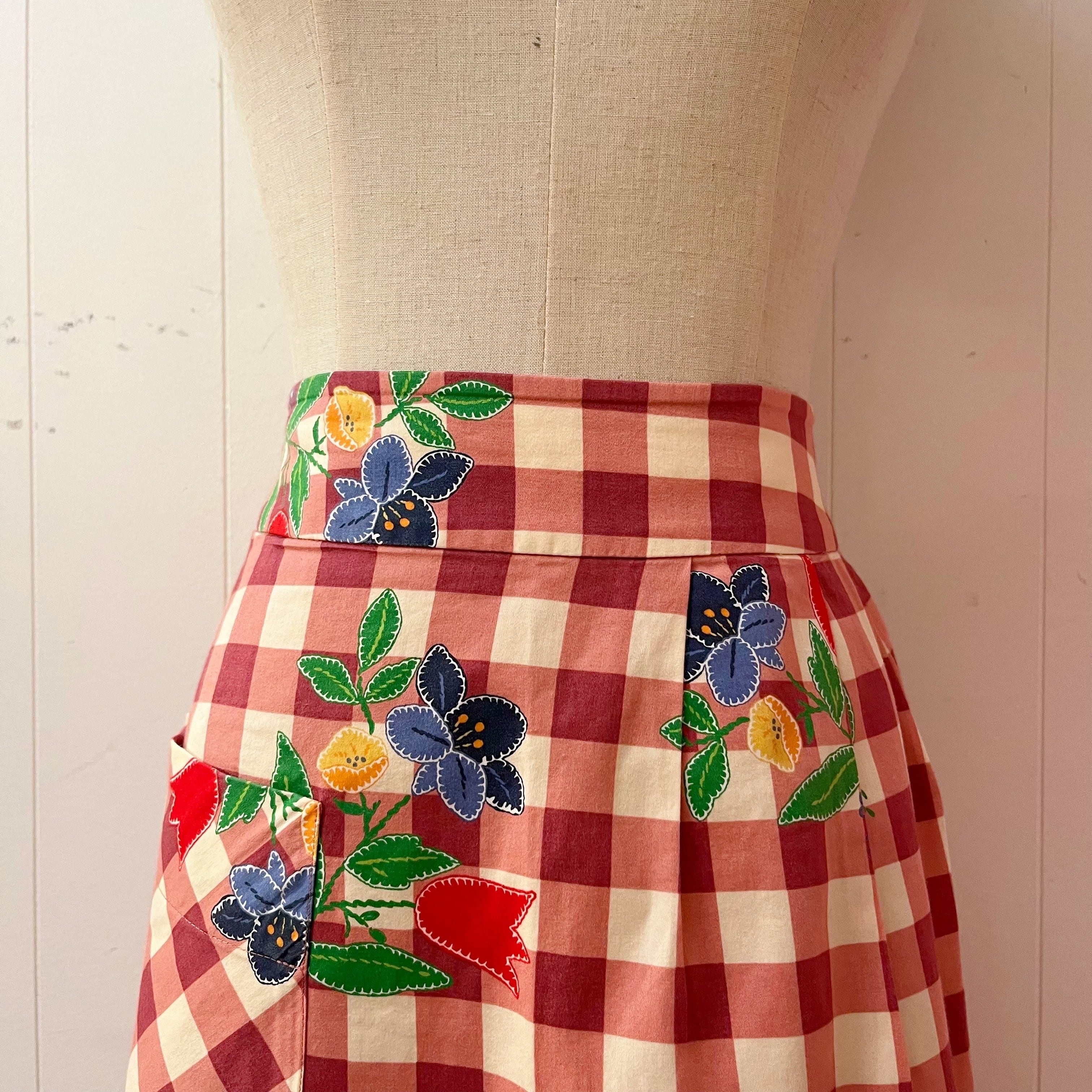 Laura Ashley / flower check flare skirt