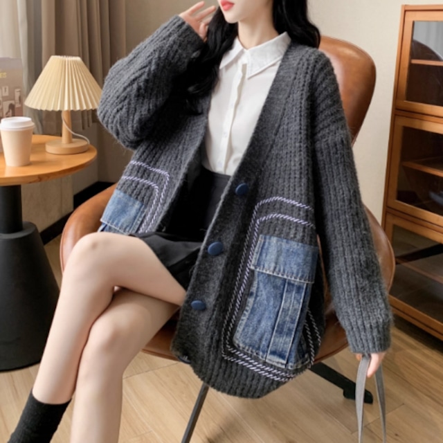 【送料無料】 カーディガン 2色 アウター 羽織り ショート 半袖 フレア Aライン ポケット 異素材切り替え ドッキング アイボリー グレー 大人カラー ニュアンスカラー ニット 厚手 寒さ対策 あったか 防寒 かわいい 大人可愛い 綺麗 カジュアル おしゃれ お洒落 大人女子 こなれ感 コンサバ 定番アイテム 体型カバー ガーリー 無地 冬 女性 レディース ママ 20代 30代 デート お出かけ 女子会 お呼ばれ お茶会 授業参観 休日 アウトドア 着回し 普段使い ファッション 楽ちん 垢抜け