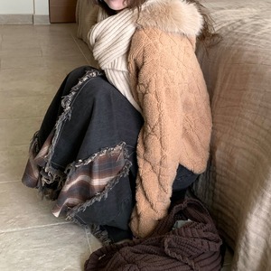 fringe patchwork denim skirt　J00378