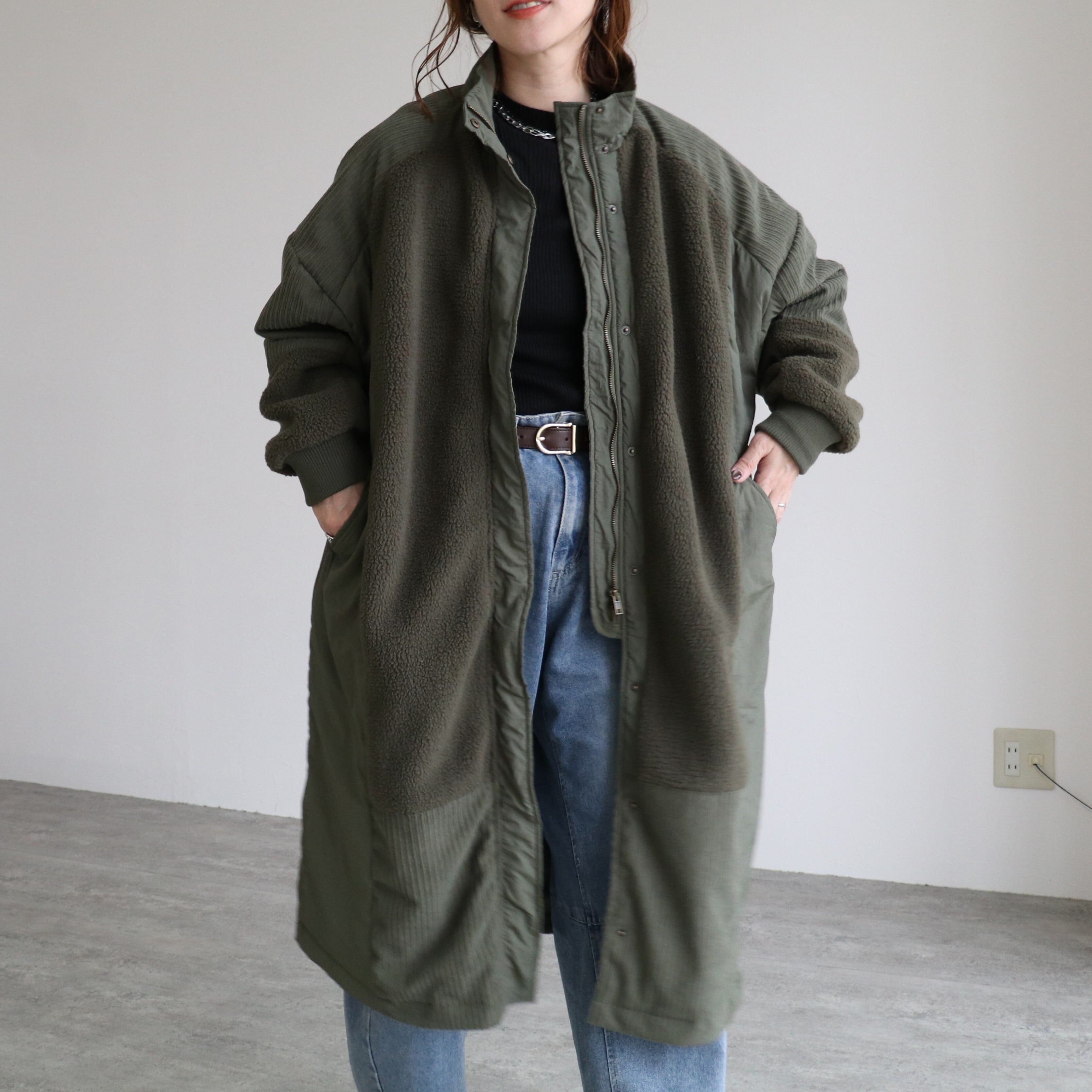 ボア×コーデュロイ切替デザインロングコート【an-D251433L-z】宅配便