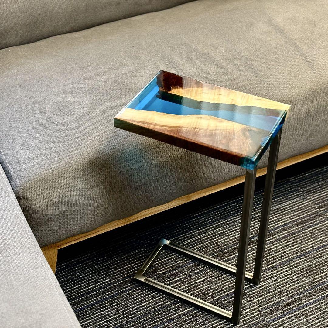 サイドテーブル アイアン 無垢材 木製 一枚板 コの字 アンティーク