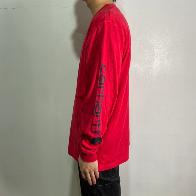 『送料無料』Carhartt カーハート　袖プリントロンT　赤　M　長袖Tシャツ