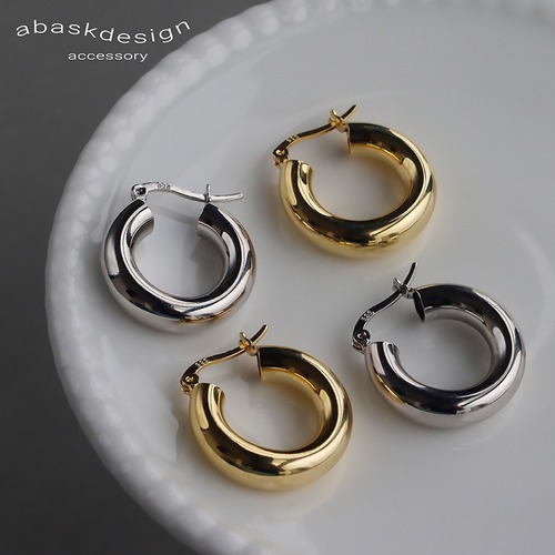 【クリックポスト】SILVER925 チャンキーフープピアス フープピアス M 　1803