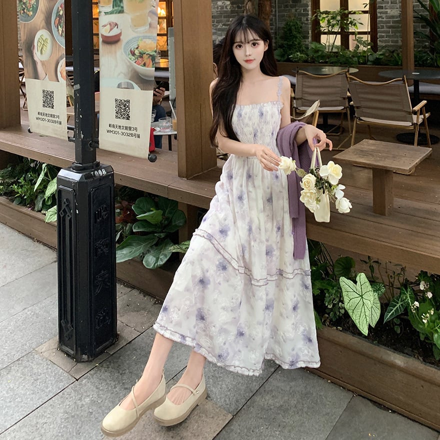 ロングワンピース キャミワンピ カーディガン セット 花柄 清楚 ロング