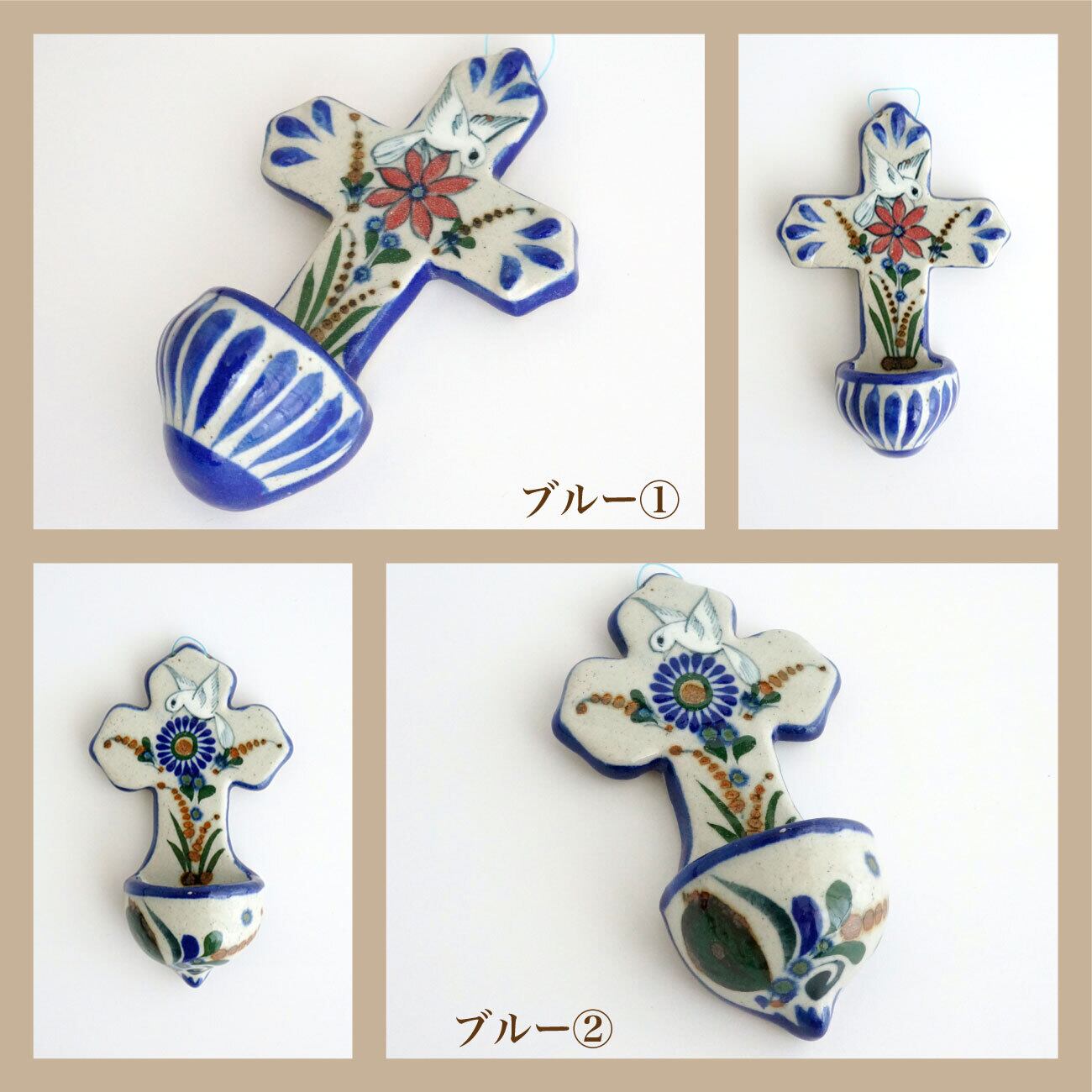 小鳥のクロス】ソル・ロホ陶器工房／トナラ／ハリスコ／トナラ焼