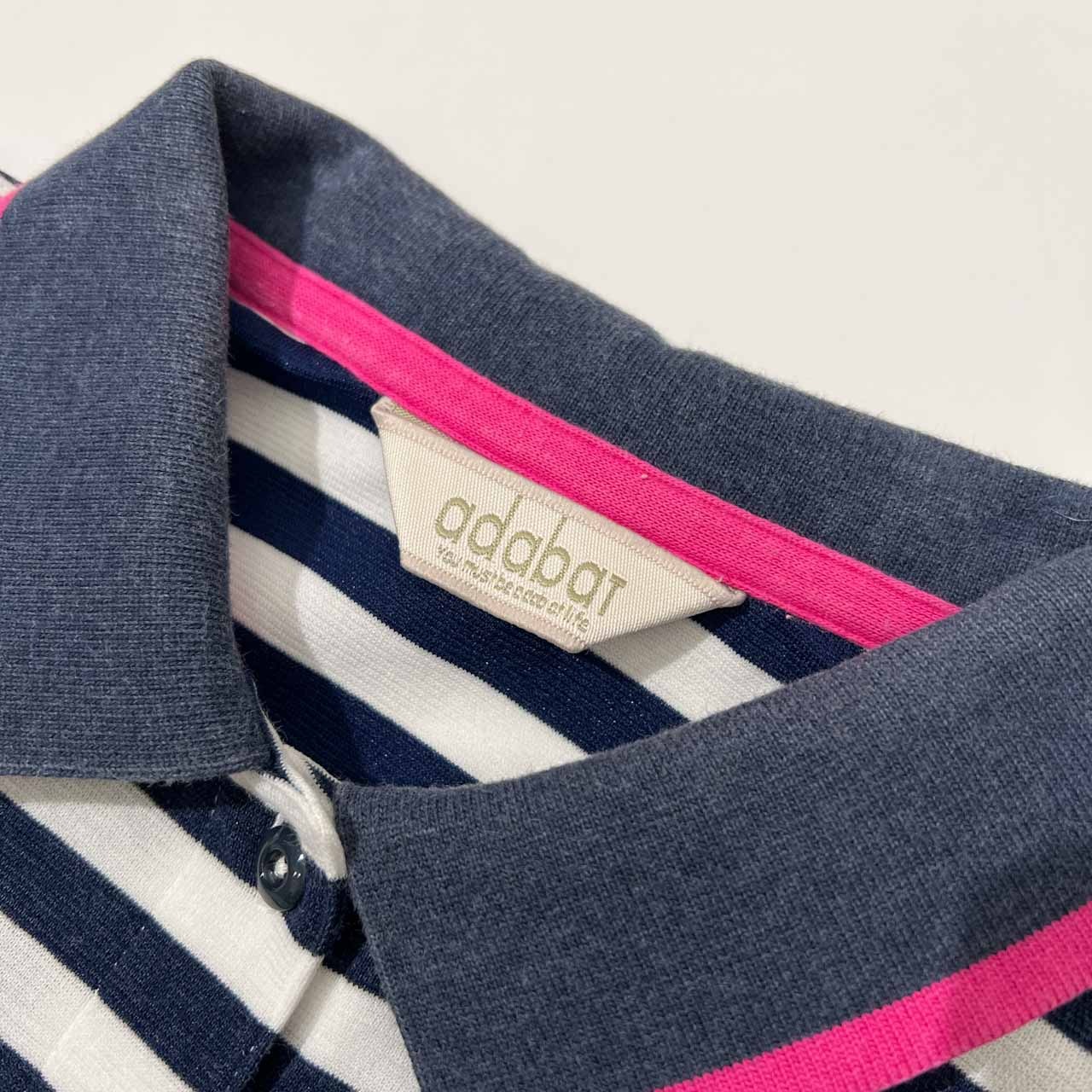 adabat アダバット ボーダー柄 半袖 ポロシャツ サイズ 40 /レディース/ホワイト×ネイビー/ゴルフ/ワールド/日本製