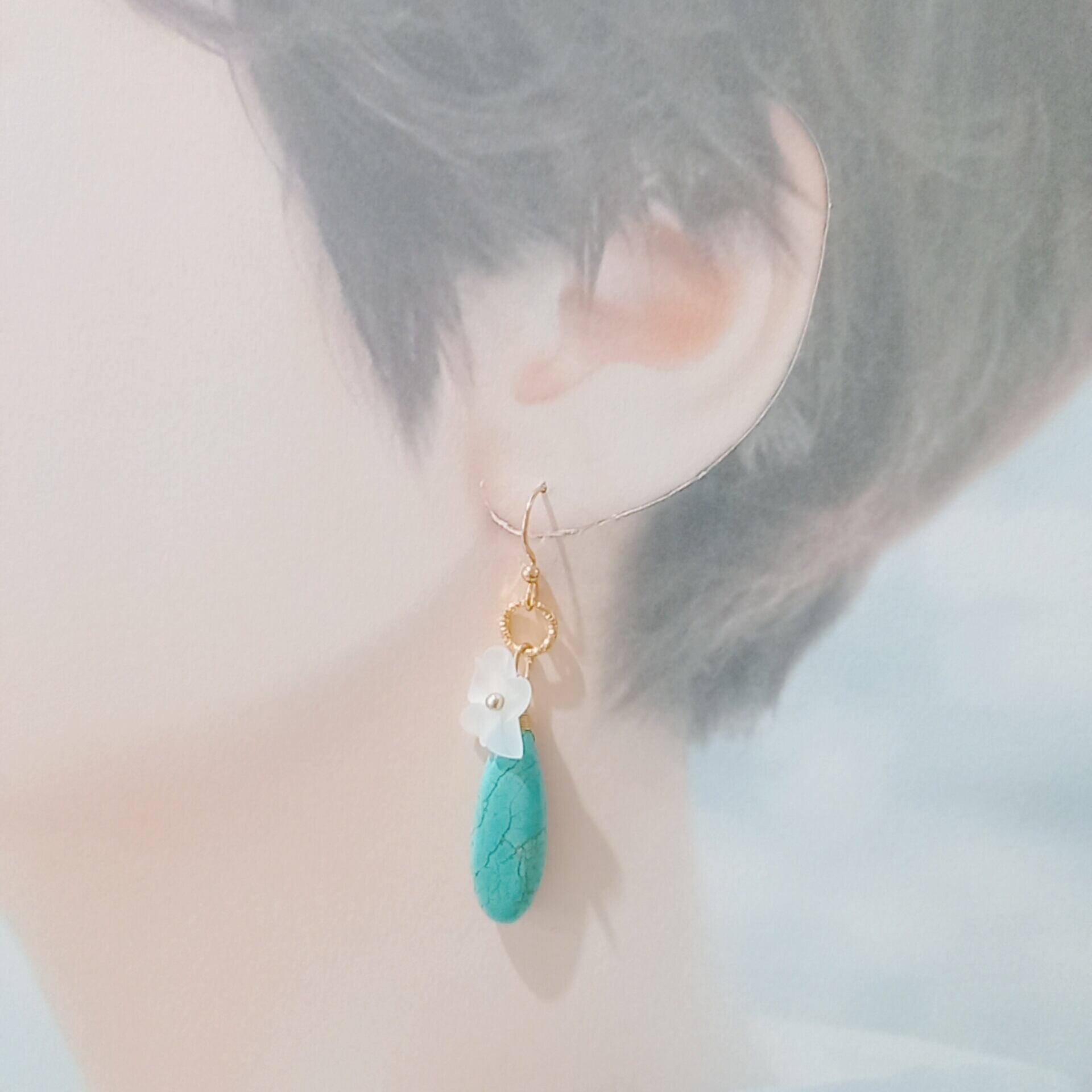 天然石ピアス ウイグル産ターコイズ ティアドロップ①② | yumecocolino