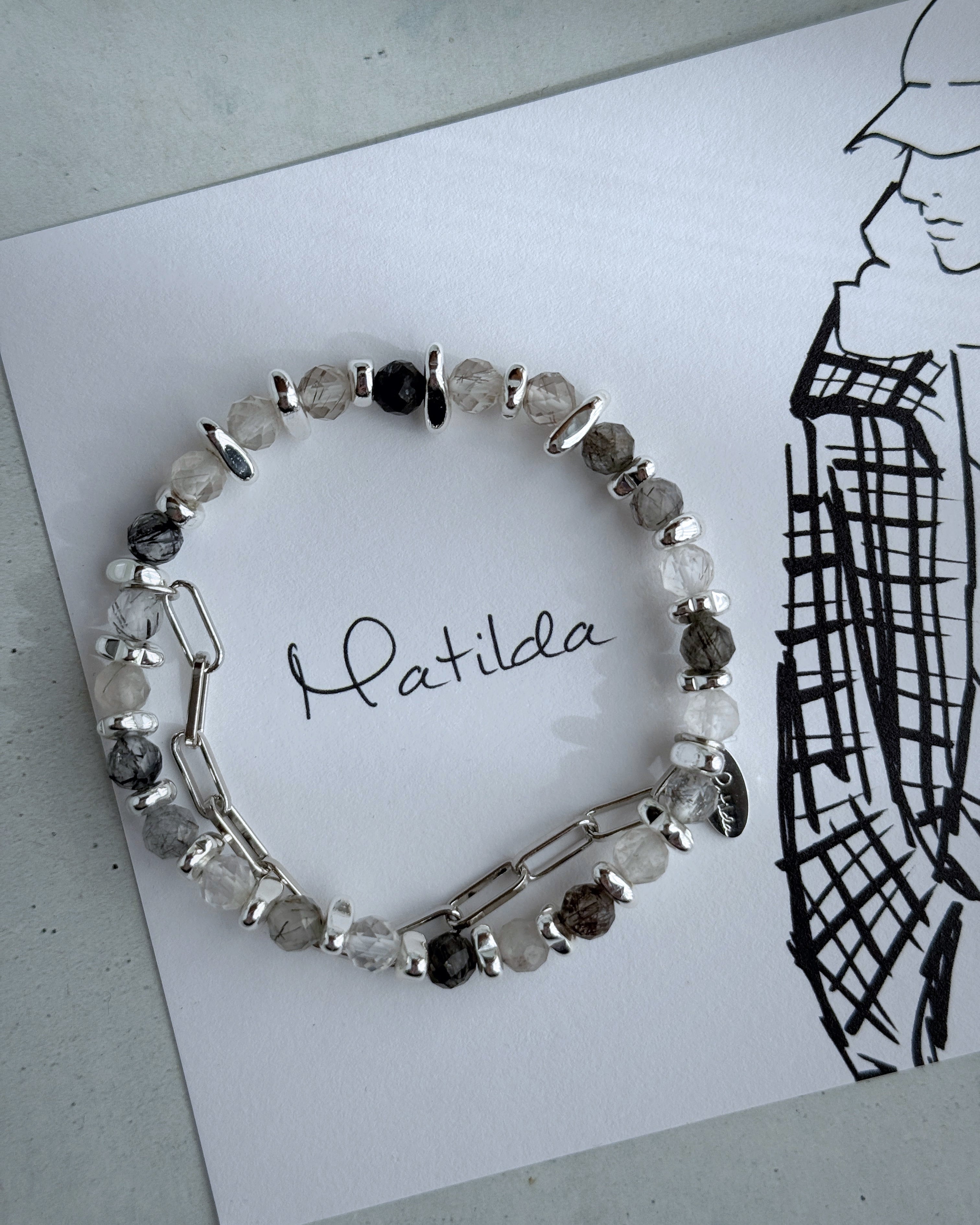 Chain & stone bracelet(ブラックトルマリンインクォーツ)