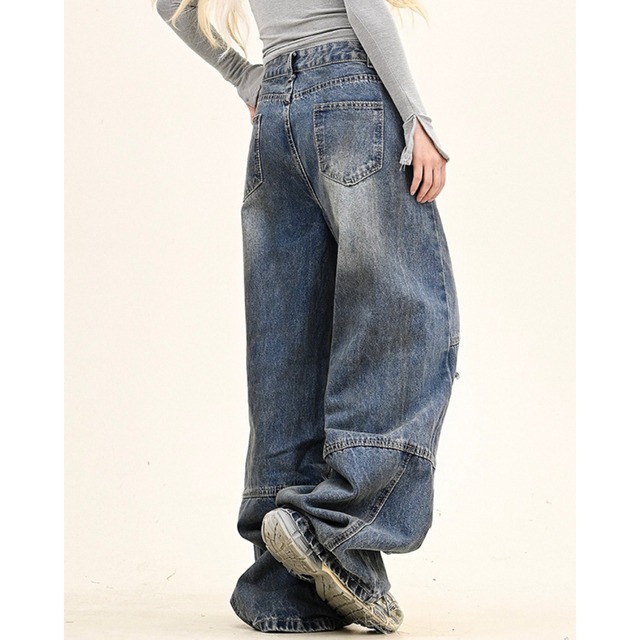 washed distressed wide leg denim　ウォッシュダメージワイドレッグデニム　J0662