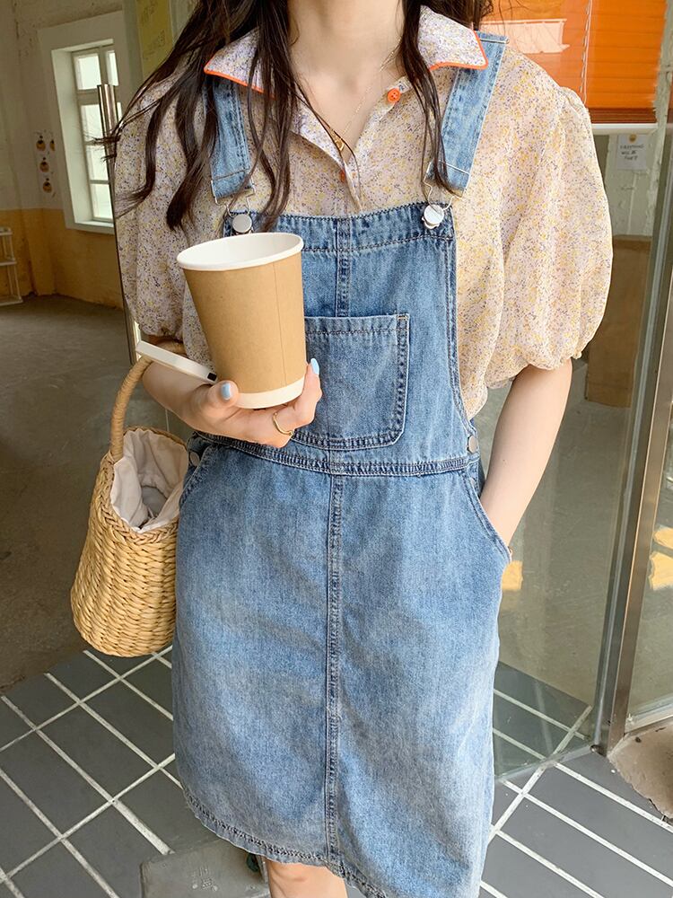 ポケットドレス サマーハイウェストウェストスリムオーバーオール レッド 夏物 ビッグFスモールZ韓国57589288