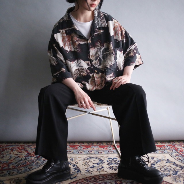 dark art pattern super big size pure silk h/s shirt