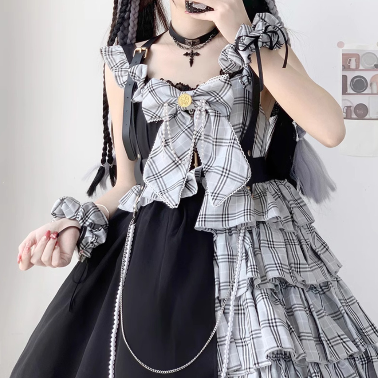 天使と悪魔 サブカル系 アイドル衣装 ジャンパースカート チェック柄  