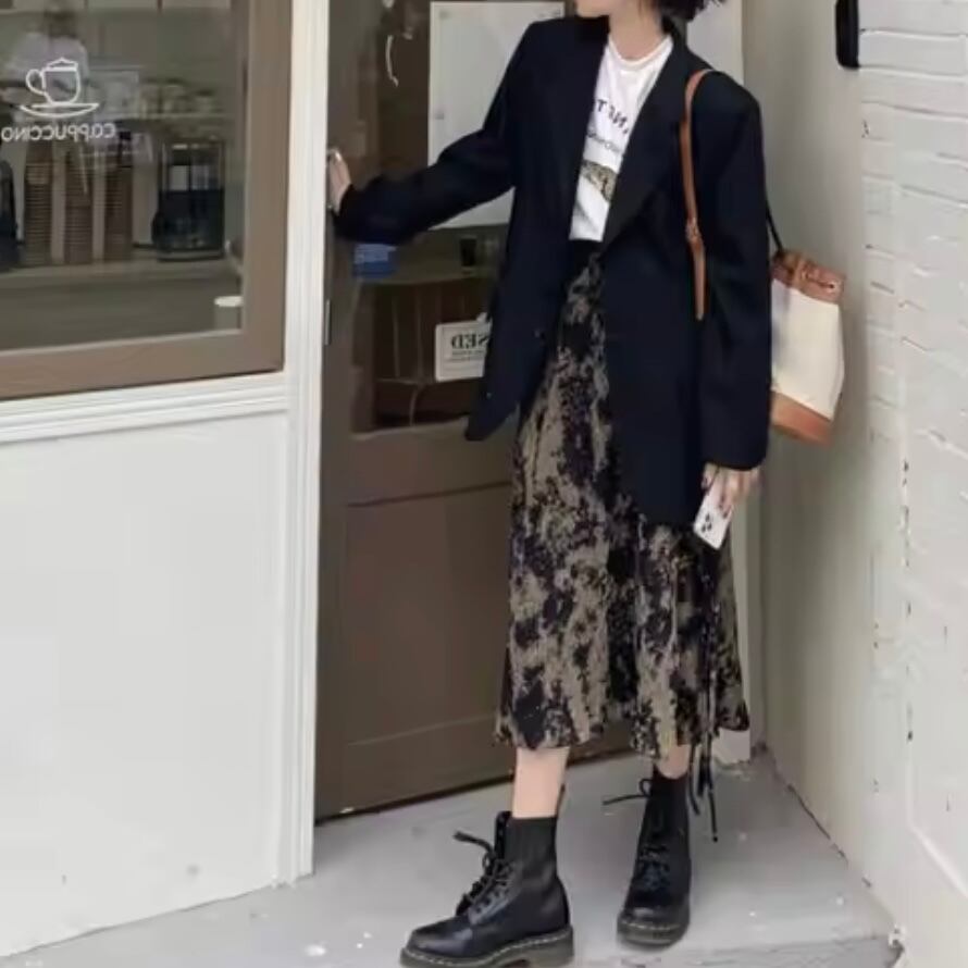 nuance pattern narrow pleats skirt