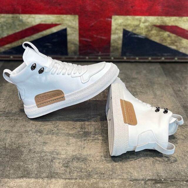 【予約販売】スニーカー ハイカット 厚底 シンプル レザー 靴 ブラック キャメル ホワイト スポーティー お洒落 カジュアル ストリート 24cm/24.5cm/25cm/25.5cm/26cm/26.5cm