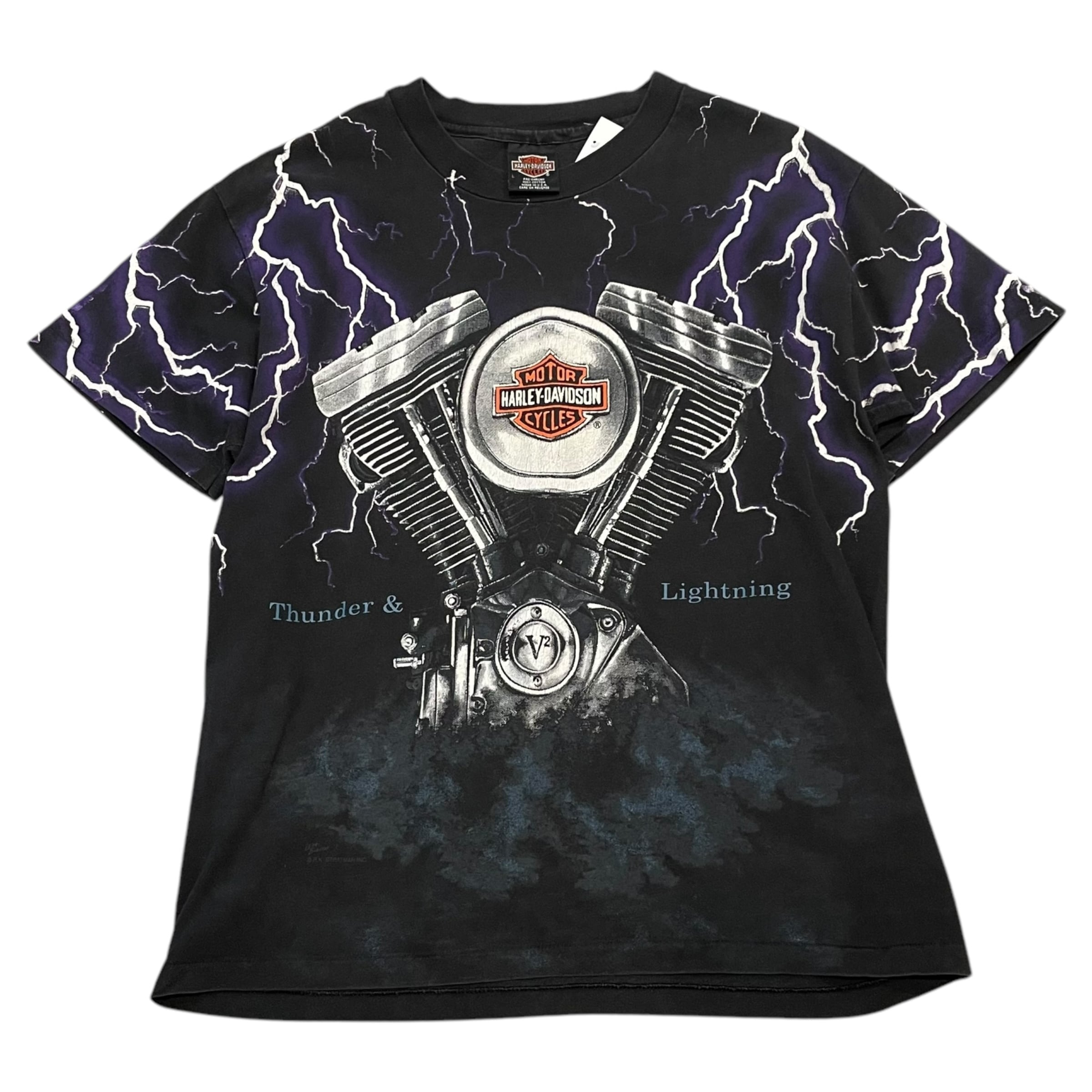 ①1990s Harley-Davidson "Thunder & Lightning" T-shirt