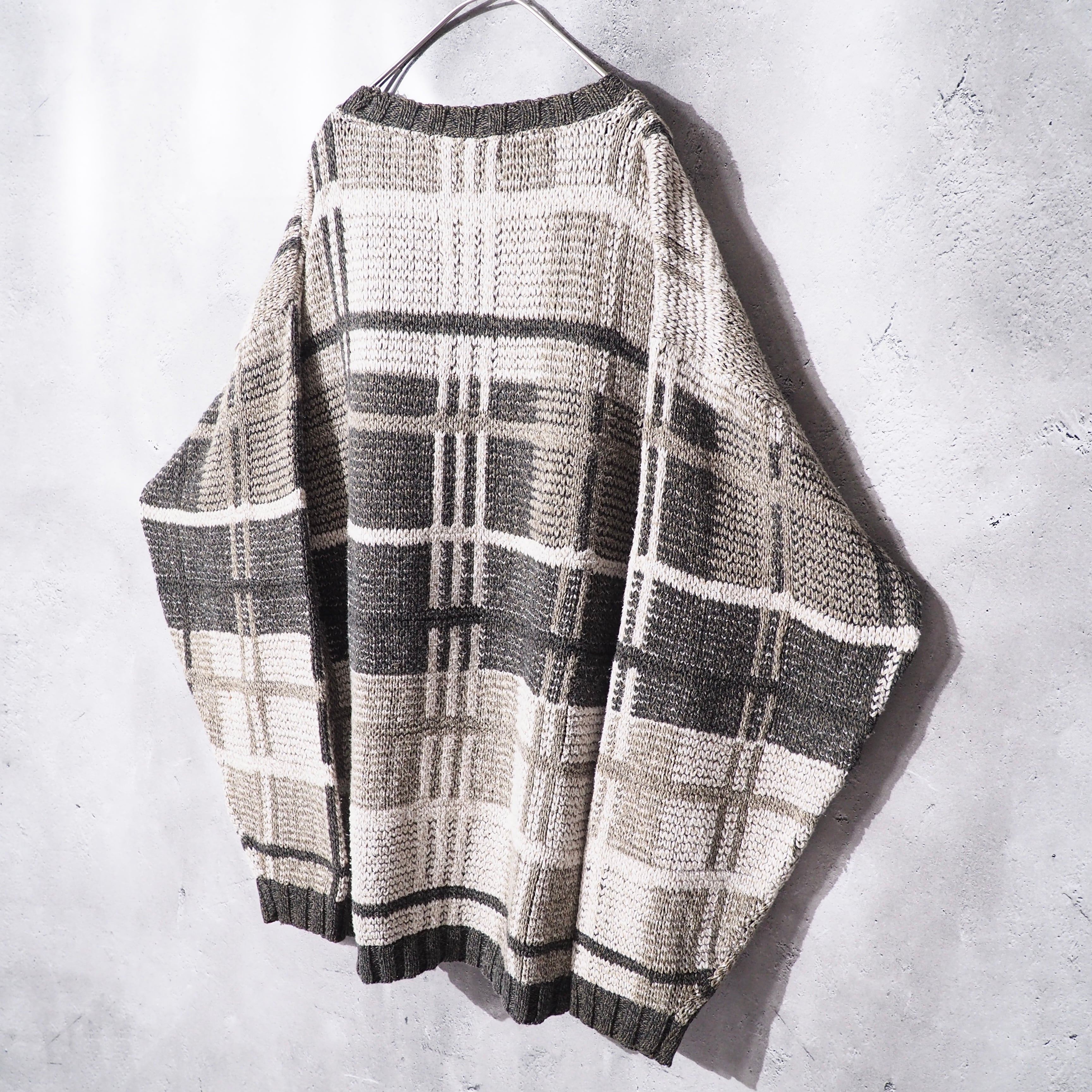 1990s " Made in USA " Block check pattern vintage loose knit