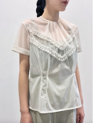 DOUBLE RUFFLE BLOUSE < WHITE >