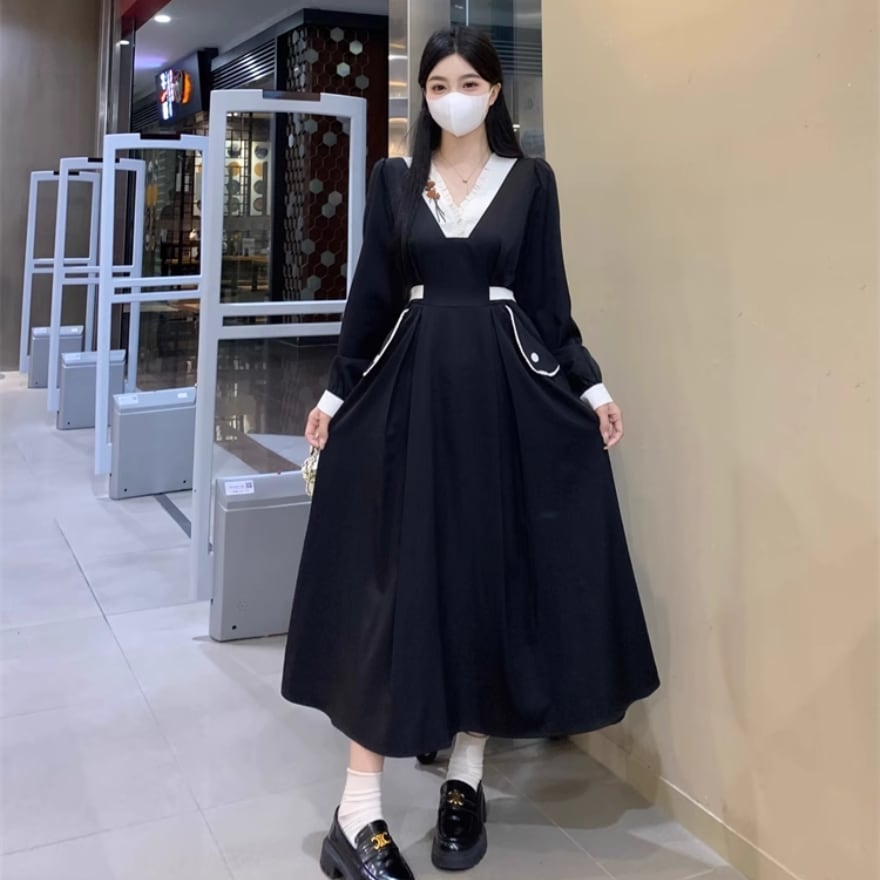 サブカル 服 地雷系 通販 クラロリ ワンピース ウエスト紐 ロングスカート 普段着使い かわいい 服 ロリィタ服