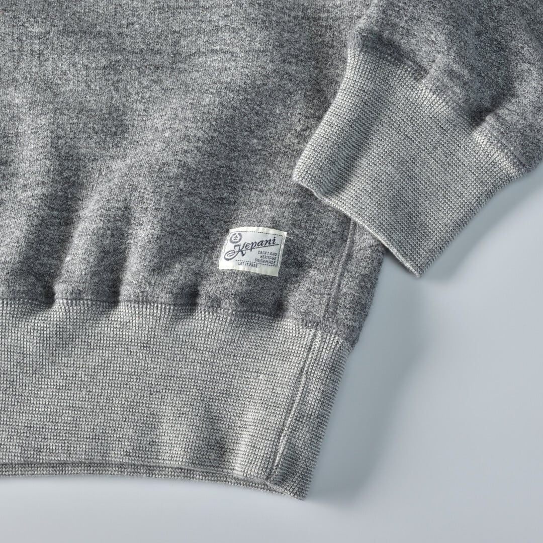 Kepani ケパニ ラフィー裏起毛 HARRIS-Ⅱ GUSSET CREW・グレイ【送料無料】