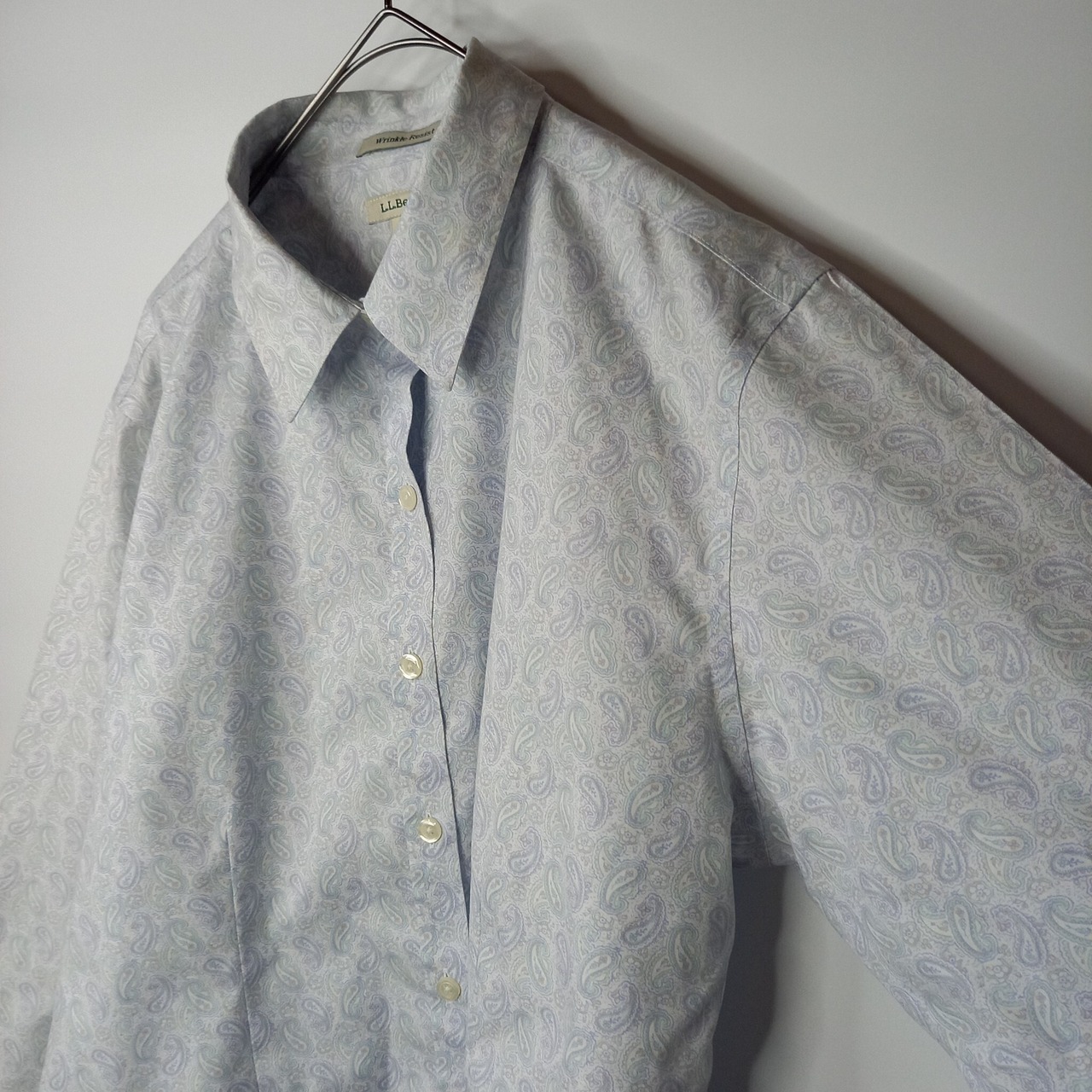 エルエルビーン　防シワ　ペイズリーシャツ　総柄　白　M