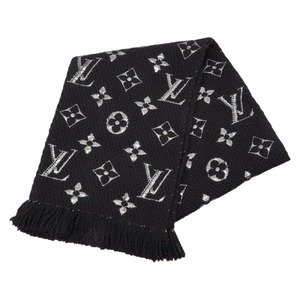 ルイ ヴィトン エシャルプ ロゴマニア シャイン マフラー M75833 ノワール ブラック ウール シルク レディース LOUIS VUITTON 【中古】