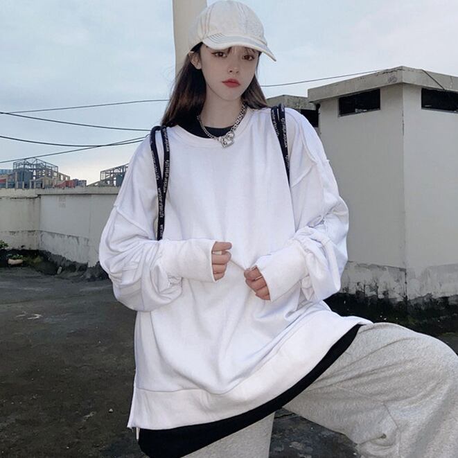 ルーズカジュアルセーター レディースラウンドネックプルオーバー ブラウス ロング 長袖 かわいい Oネック ケッペル73416696299