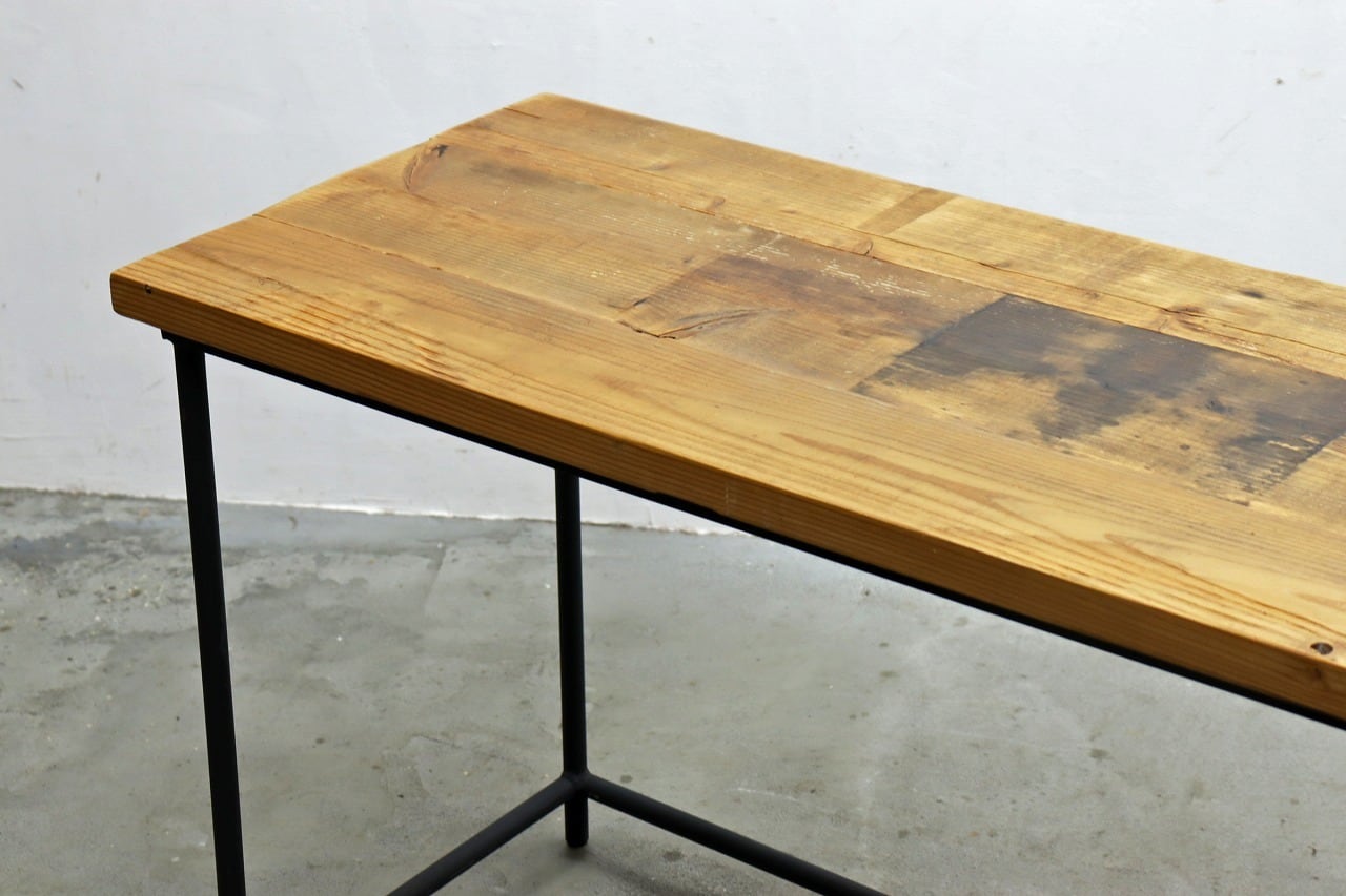 無垢材 コンソール デスク テーブル 長机 カウンター 展示台 アイアン