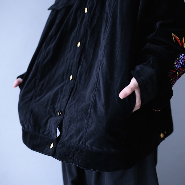 "刺繍" special art design over wide silhouette black mode velours jacket