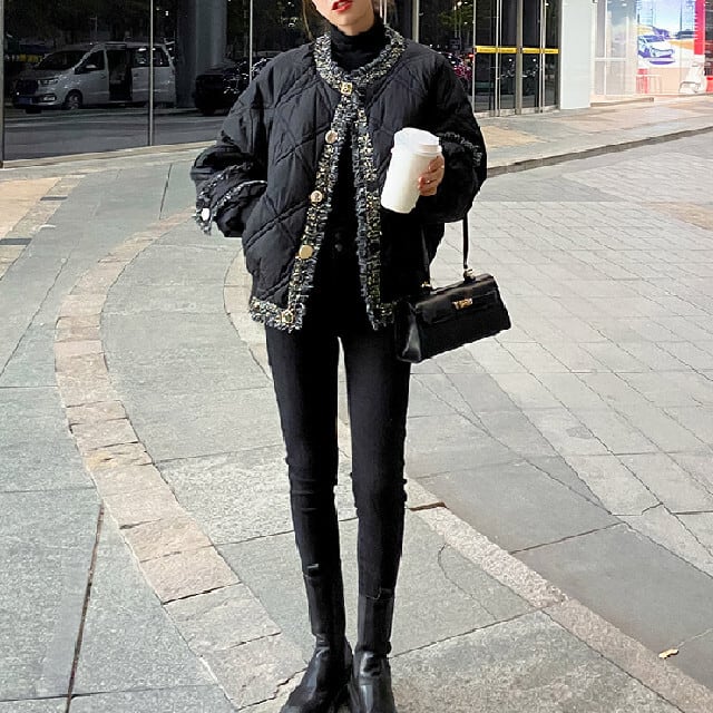 全2色 レディース アウター ダウンジャケット ツイードデザイ ン