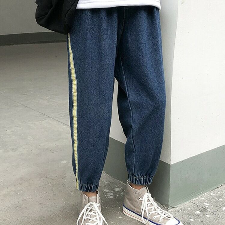 全2色 デニム パンツ ストレート カジュアル サイドライン