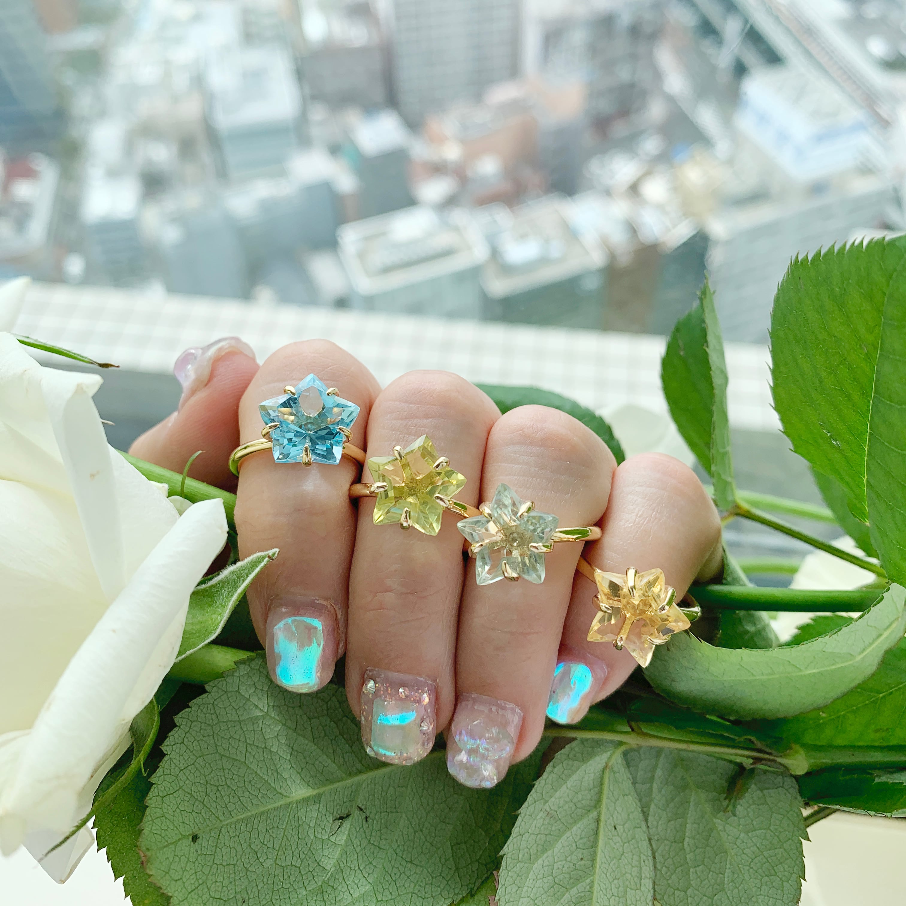 グリーンアメジスト スターシェイプリング | ＜天然石ジュエリー