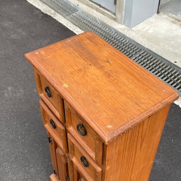 ビンテージ天然木の電話台FAX台リビングボードキャビネット無垢材