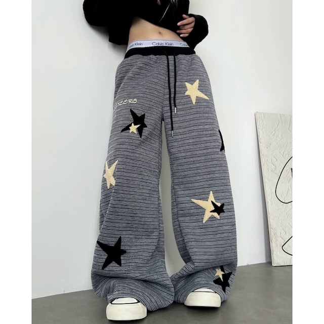 スターモチーフボーダーワイドラインパンツ 1col R02903