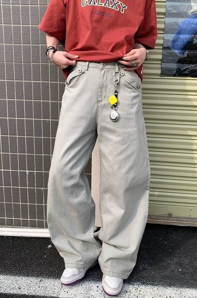 ストラップデザインワイドデニム / Strap Wide Denim Pants