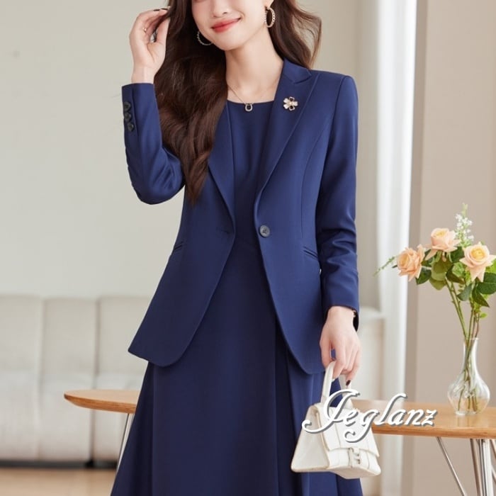 4色 セットアップ 2点 フォーマル ジャケット ワンピース 7分袖 (M9265)ζ