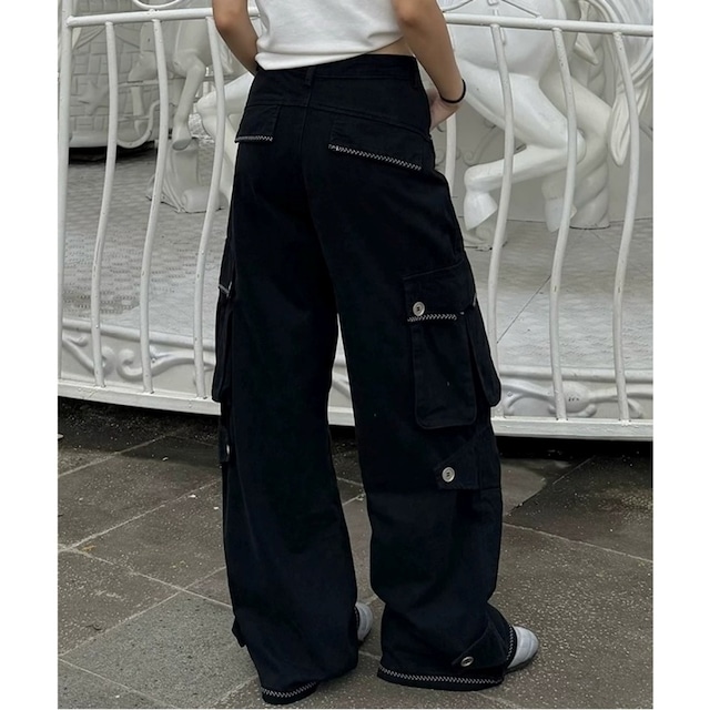 コントラストステッチワイドシルエットカーゴパンツ 2col R02455