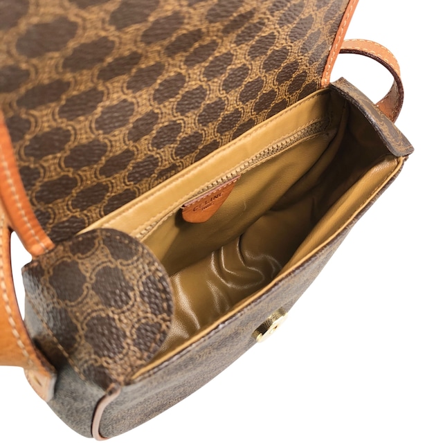 CELINE セリーヌ マカダム ショルダーバッグ ブラウン ホースシュー PVCレザー vintage ヴィンテージ オールド xmsrzd